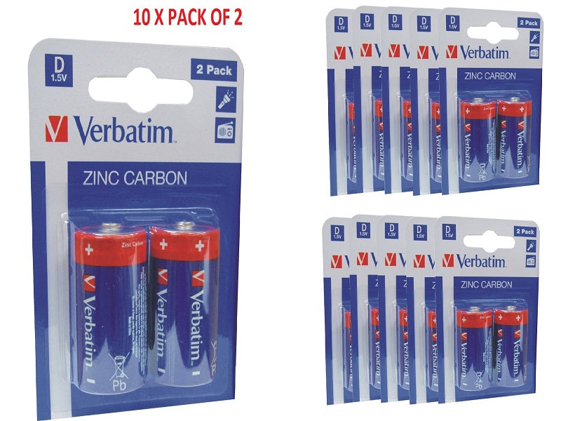 VERBATIM D Batt Zinc Carbon 10 X 2 Pack