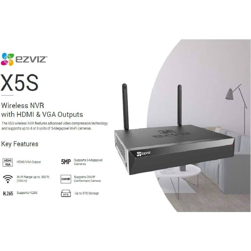 EZVIZ X5S Wireless 8Ch NVR Hdmi & Vga OutputR100-8W (Pre-Loved)