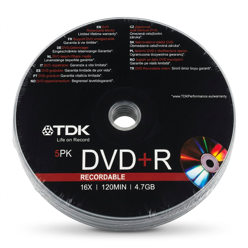 TDK DVD+R Recordable Discs 4.7GB 16X 120 Min - 5 Pack