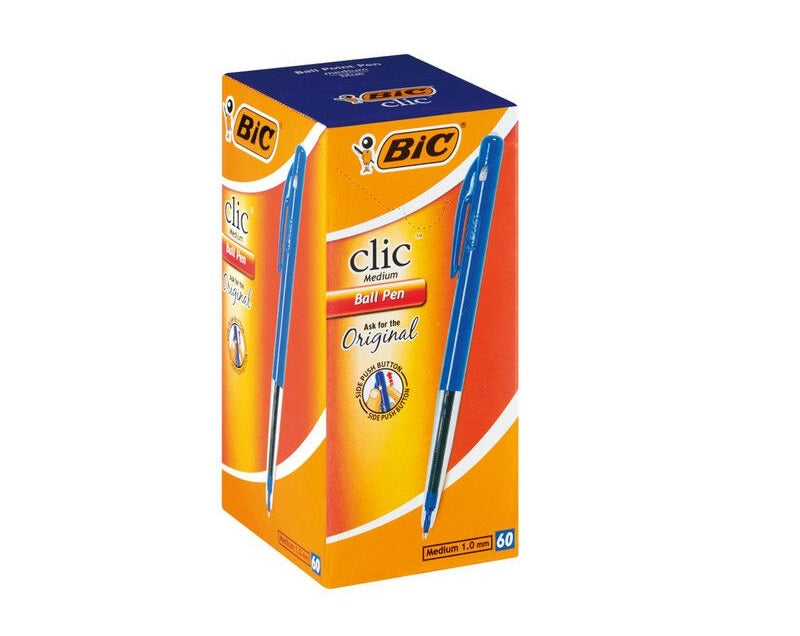 BIC Clic Medium Blue Ball Pen Box Of 60