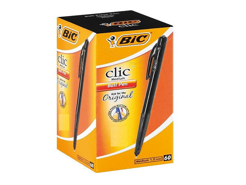 BIC Clic Medium Black Ball Pen Box Of 60