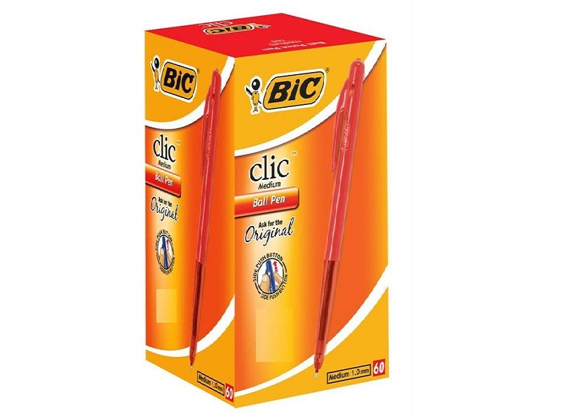 BIC Clic Medium Red Ball Pen Box Of 60