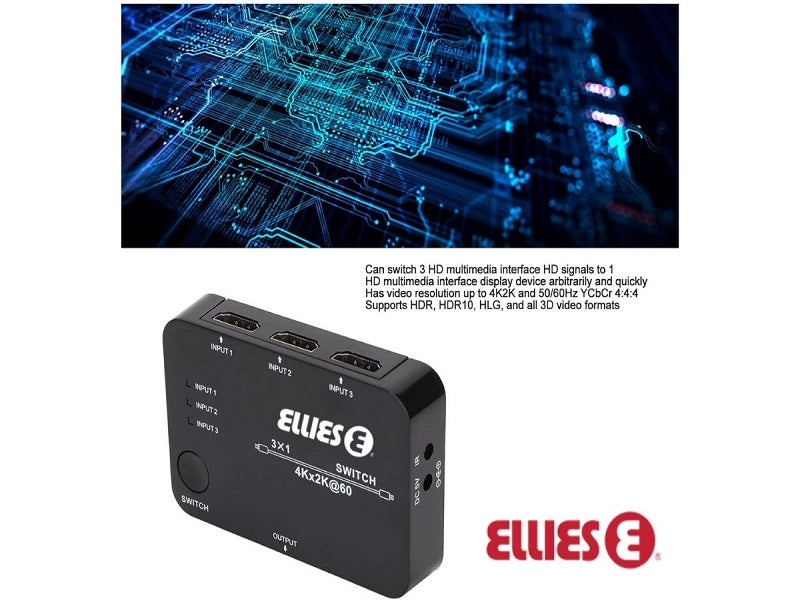 ELLIES 3X1 Port Hdmi Switch + Remote