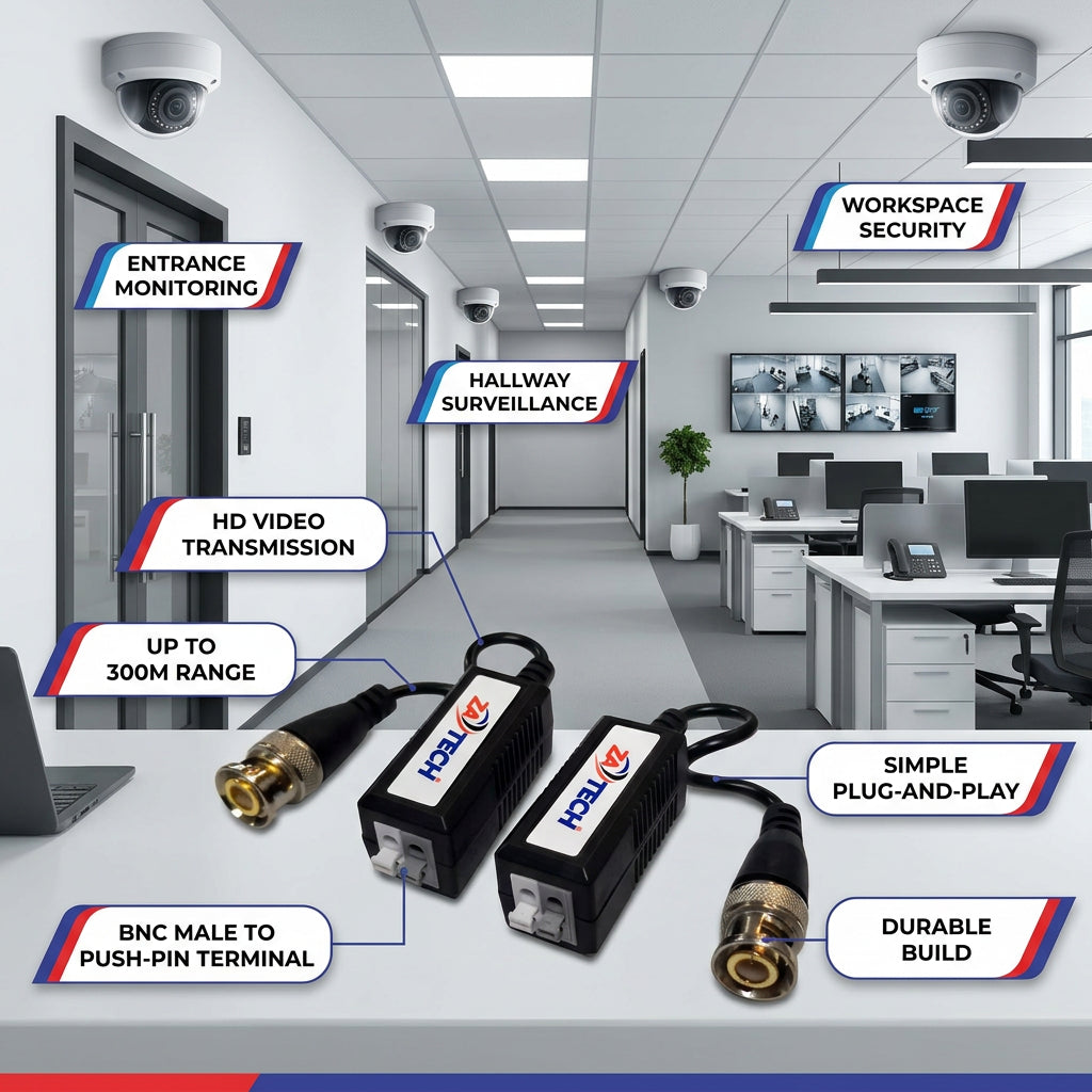 ZATECH Video Balun 300M Twisted Pair