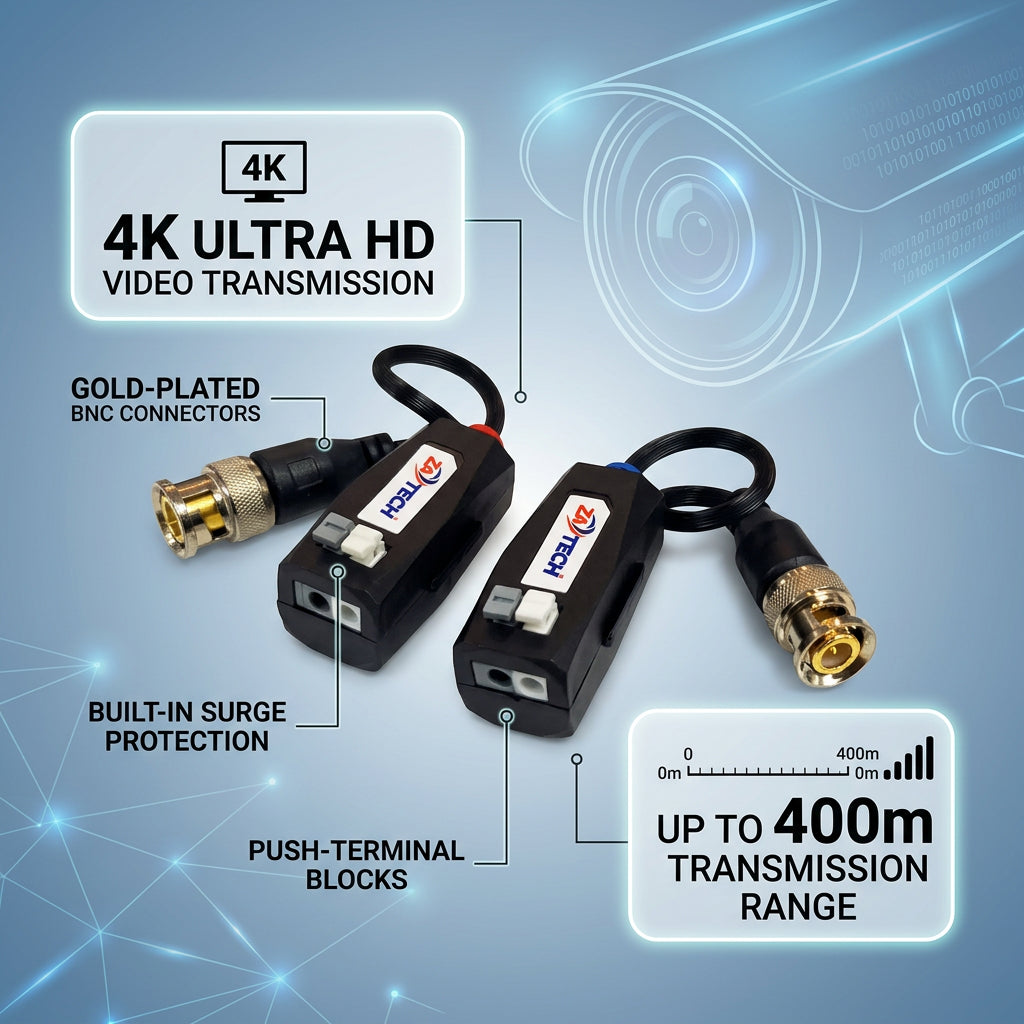 ZATECH Video Balun 400M Twisted Pair 4k