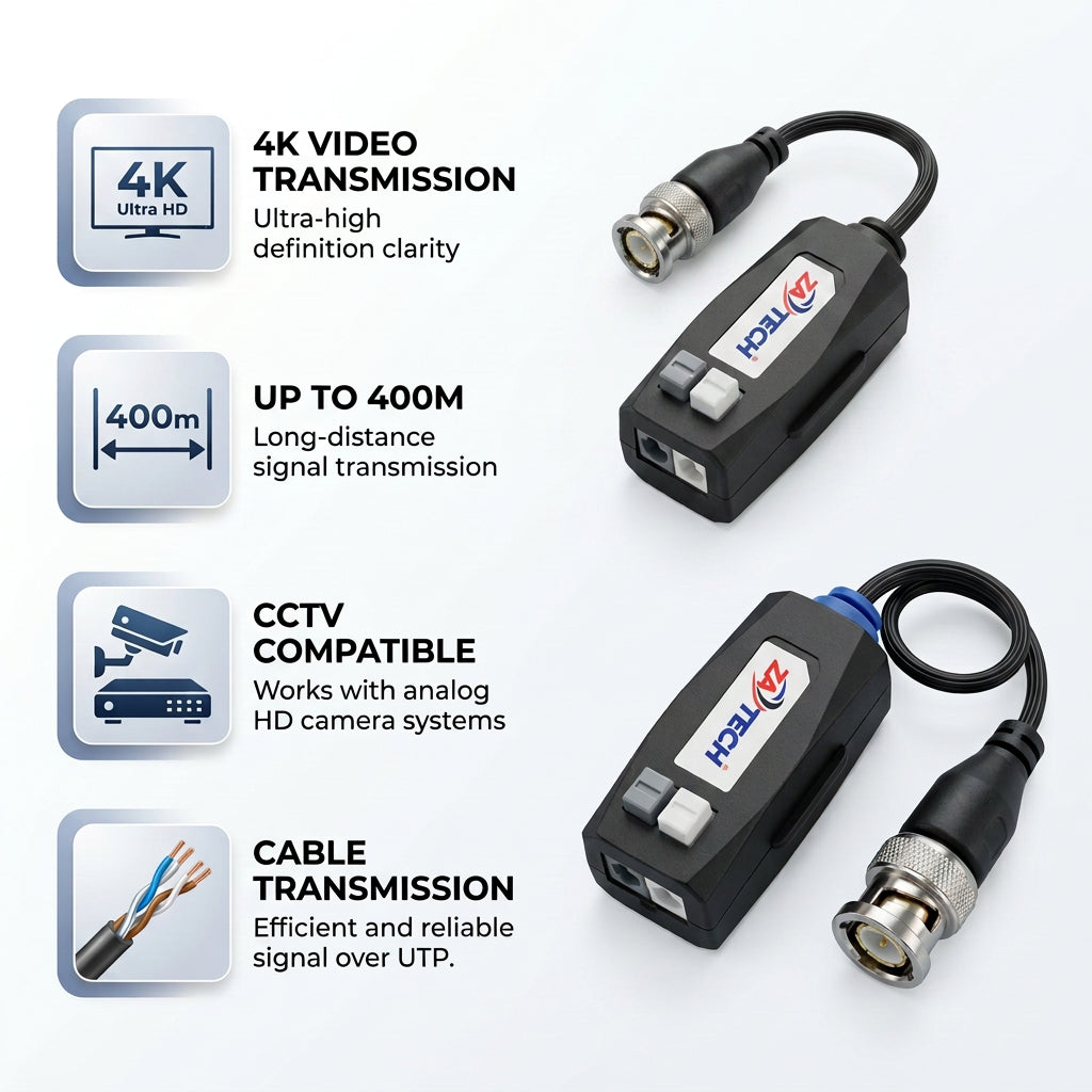 ZATECH Video Balun 400M Twisted Pair 4k