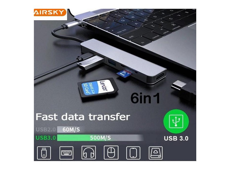 AIRSKY 6In1 Usb-C Hub + Card Reader