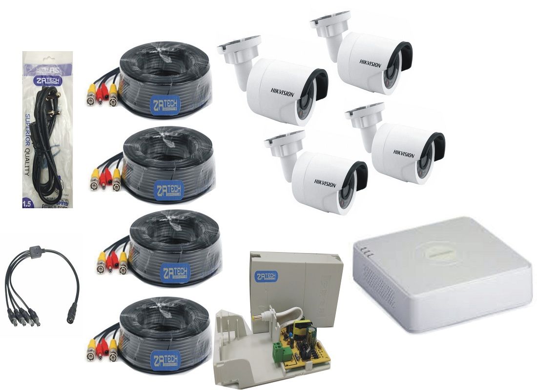 Hikvision 4CH 1MP Standard Bullet DIY KIT With Zatech Pre-made Cables