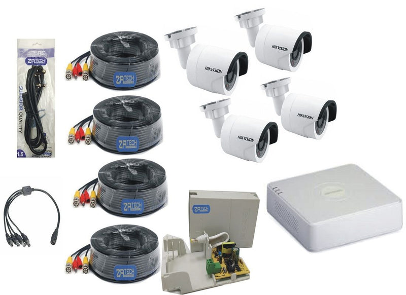 Hikvision 4CH 1MP Standard Bullet DIY KIT With Zatech Pre-made Cables