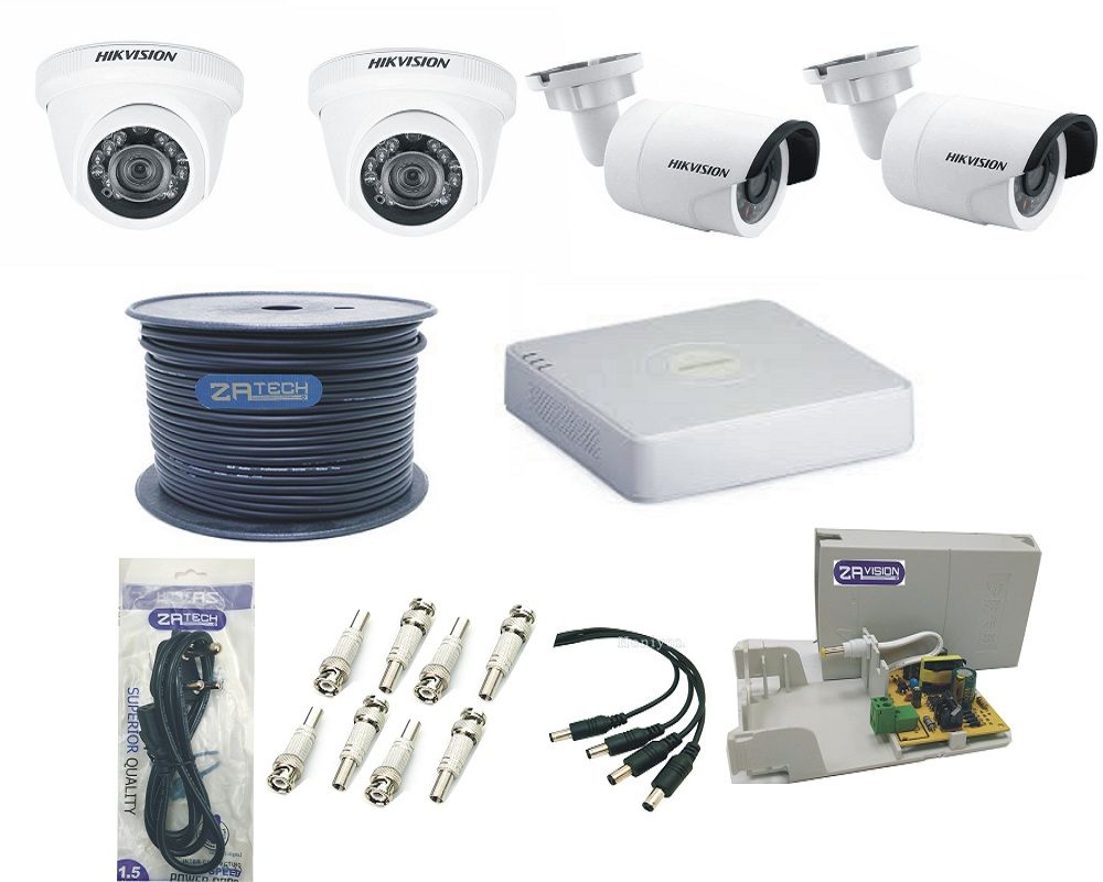 Hikvision 4CH 1MP Advanced Bullet Dome KIT With ZAtech RG59 Cable