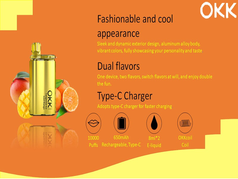 OKK Dual Flvr Tangerine Ice + Iced Mango