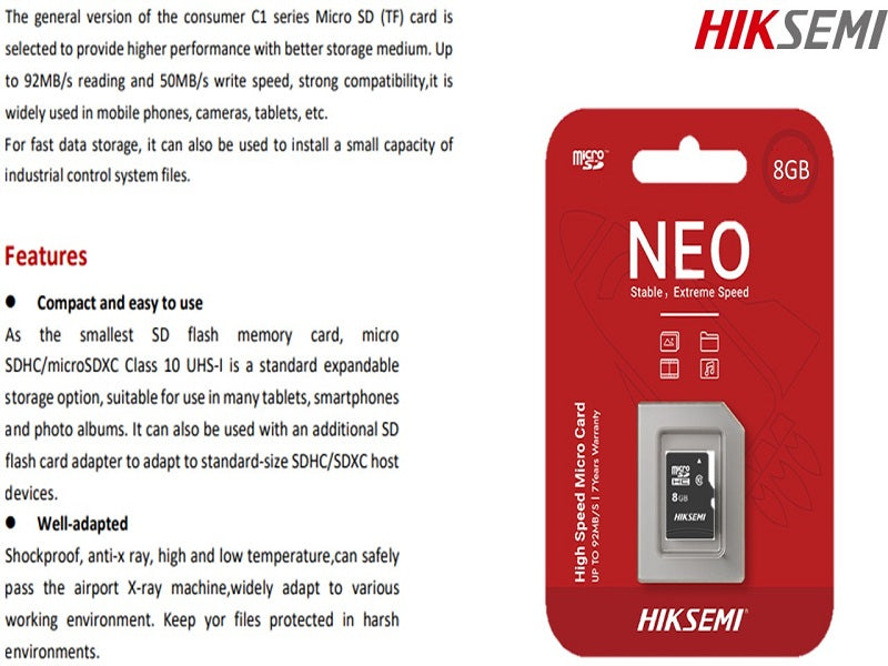 HIKSEMI Neo 8Gb Micro Sd Card