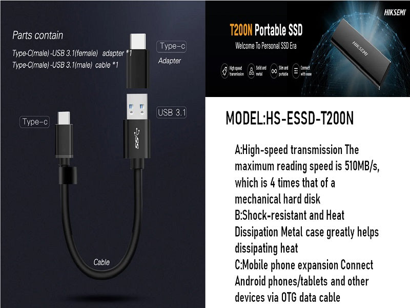 HIKSEMI 256Gb Spear Portable Ssd Black