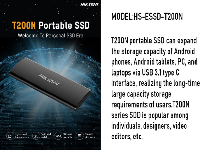 HIKSEMI 128Gb Spear Portable Ssd Black