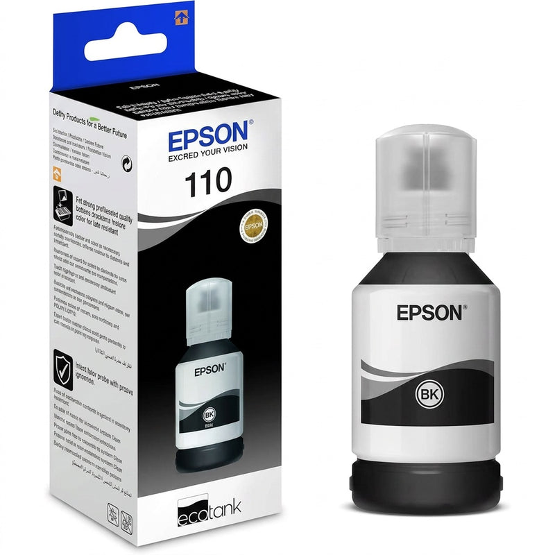 Epson 110 Black Ink Bottle - EcoTank M110/M1120/M2170/M3170, 6500 Pages