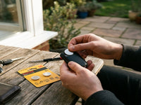 Kodak Max Lithium CR2025 battery being fitted into a car key fob