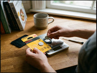 Kodak Max Lithium CR2025 battery being weighed on a kitchen scale