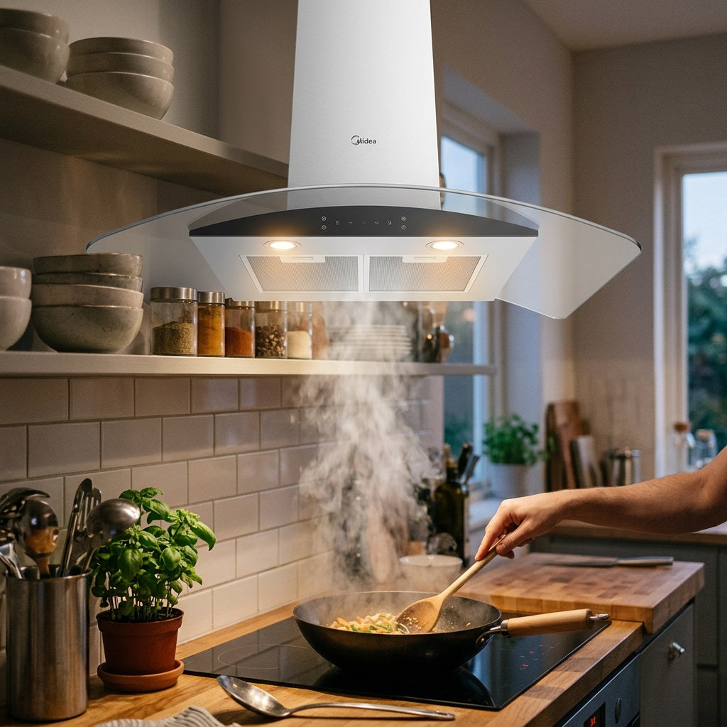 Midea Island Extractor Fan -Curved Glass