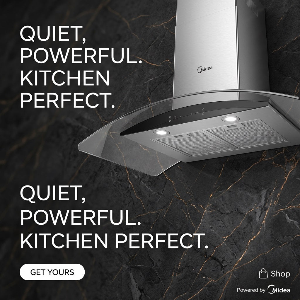 Midea Island Extractor Fan -Curved Glass