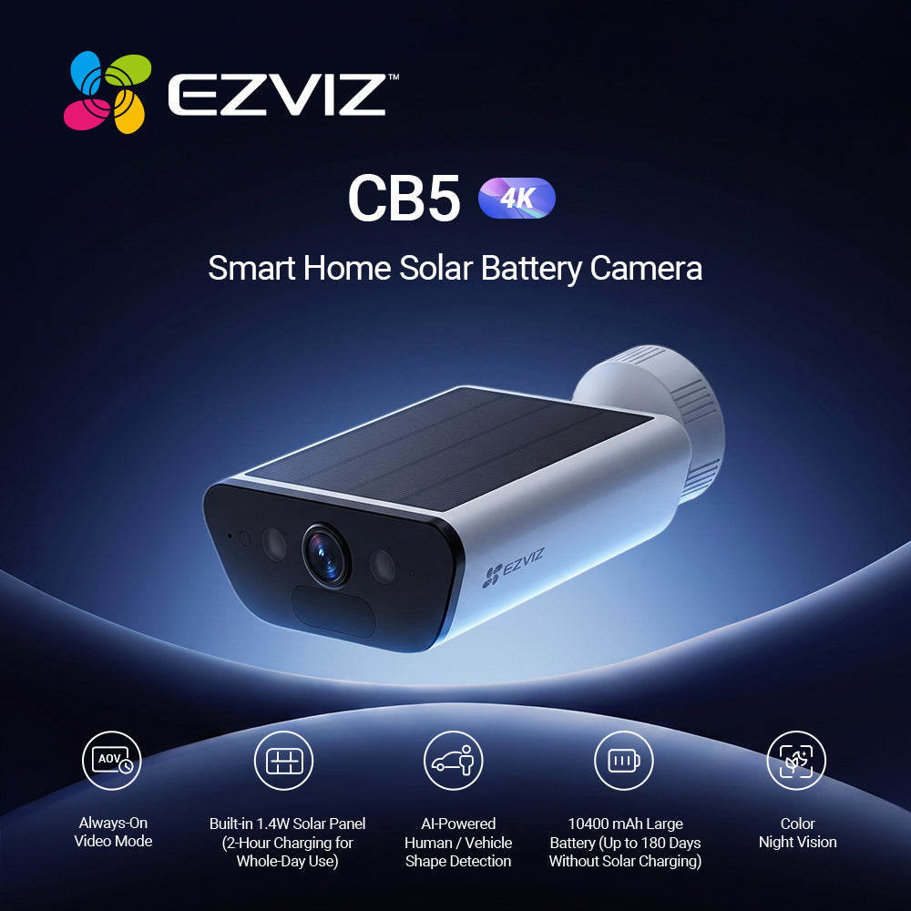 EZVIZ CB5 8MP 4K Wi-Fi Battery Camera - 10400mAh, Solar, Colour Night Vision, IP65