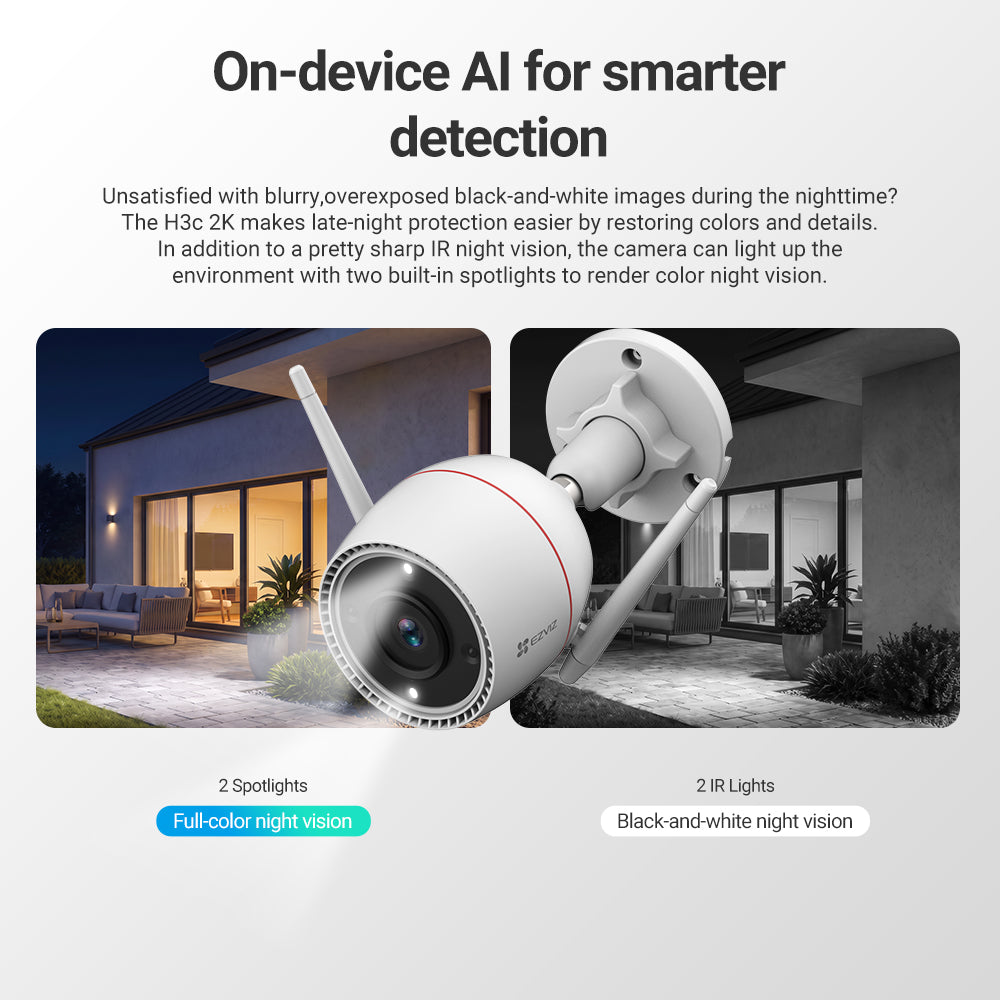 EZVIZ H3c 3MP 2K Colour Smart Camera - 2.8mm, IP67, Night Vision (CS-H3C)