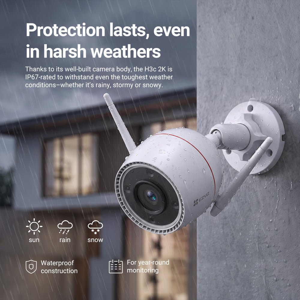 EZVIZ H3c 3MP 2K Colour Smart Camera - 2.8mm, IP67, Night Vision (CS-H3C)
