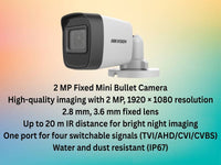 Hikvision 4CH 2MP Bullet CCTV Kit with 4 Cameras, Zatech Junction Boxes & 20m Ready-Made Cables – No HDD