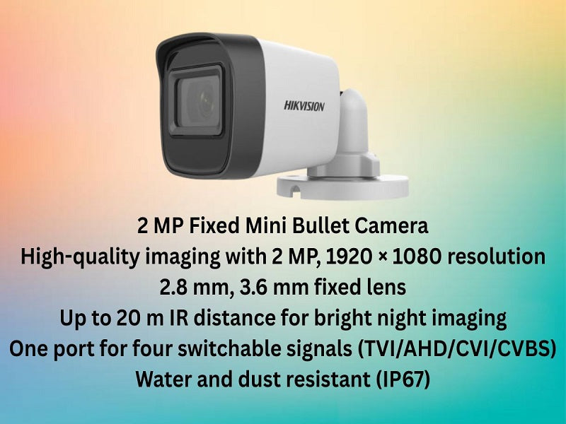 Hikvision 4CH 2MP Bullet CCTV Kit with 4 Cameras, Zatech Junction Boxes & 20m Ready-Made Cables – No HDD