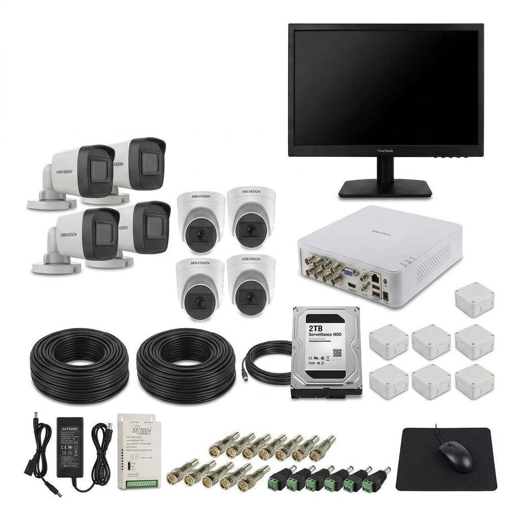 CCTV Camera System 8 Channel 4 Bullet 4 Dome 2TB HDD Monitor Kit
