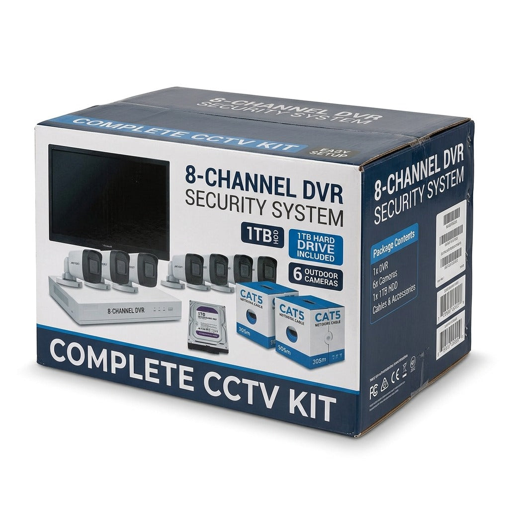CCTV Security System Kit 8-Channel 2MP DVR 1TB HDD & Monitor