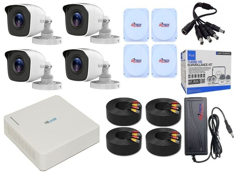HiLook 4CH 2MP Bullet CCTV Kit with 4 Cameras, DVR, ZATECH Cables & Junction Boxes – No Hard Drive Included