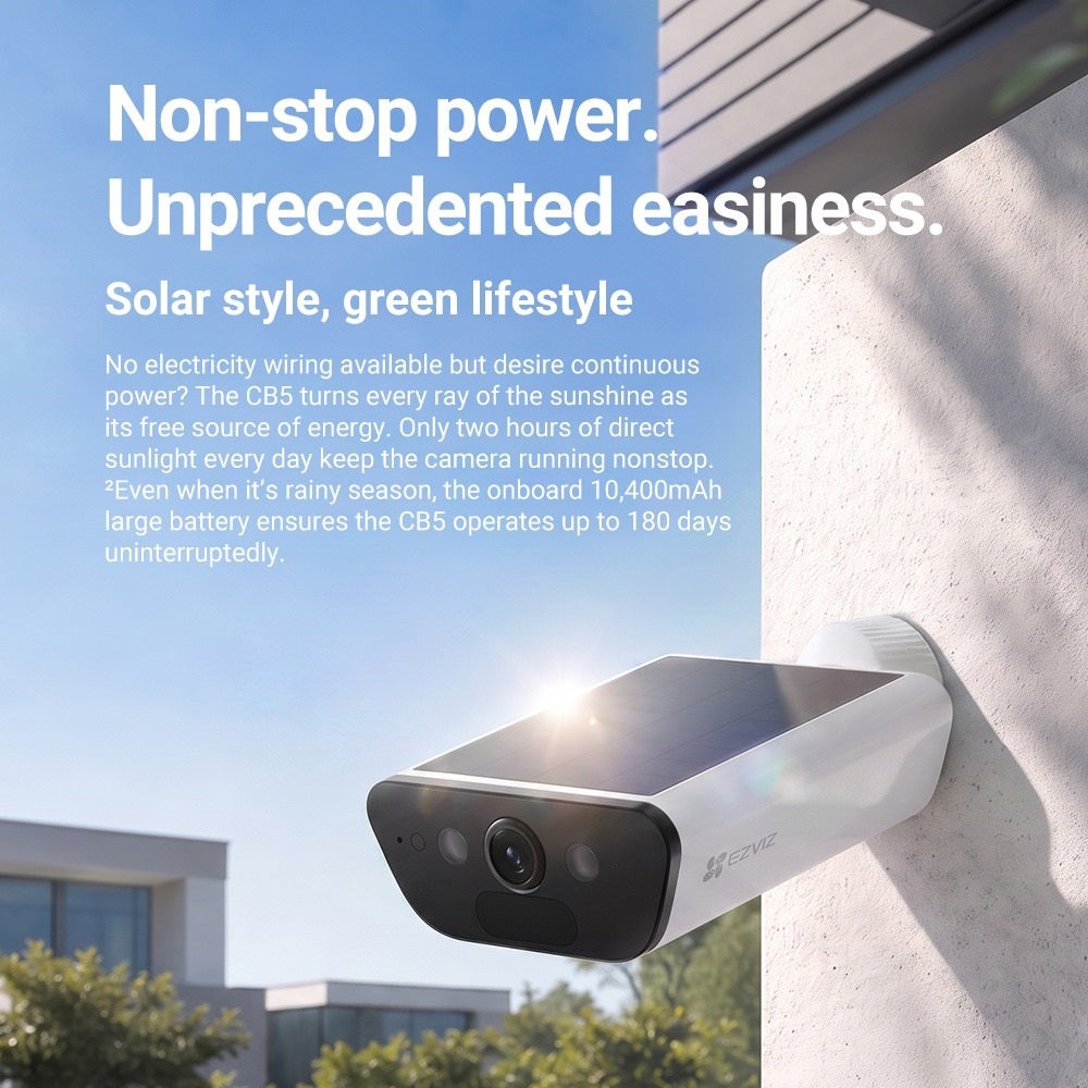 EZVIZ CB5 8MP 4K Wi-Fi Battery Camera - 10400mAh, Solar, Colour Night Vision, IP65