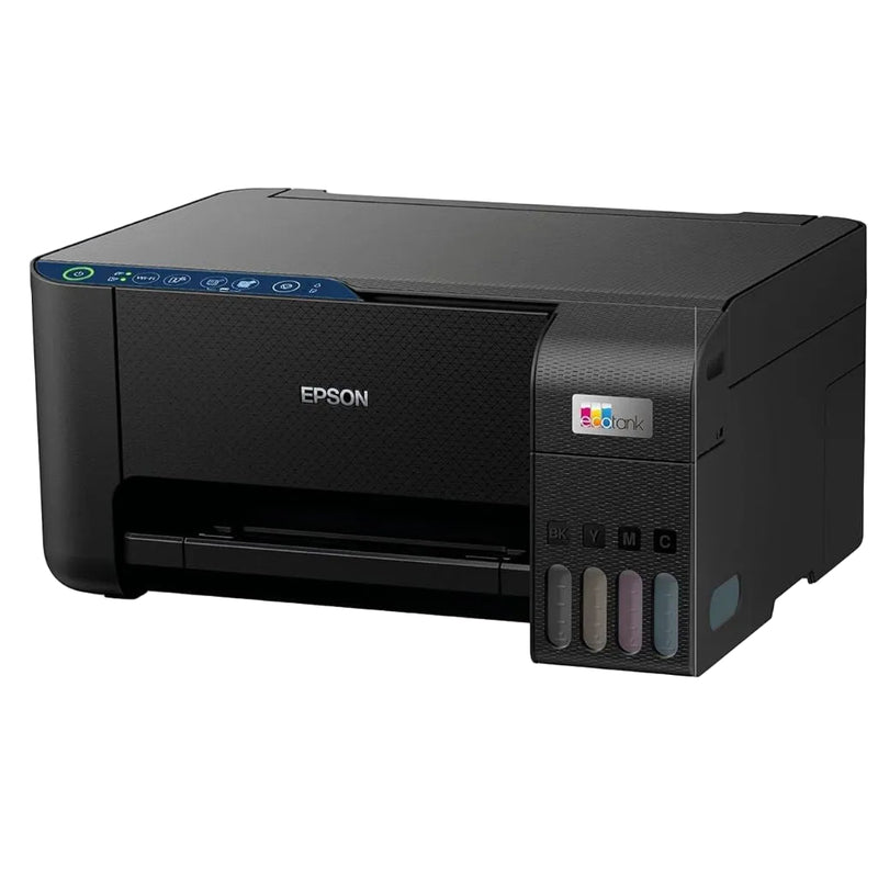 Epson EcoTank L3251 pre-loved black printer, angled view with paper tray closed