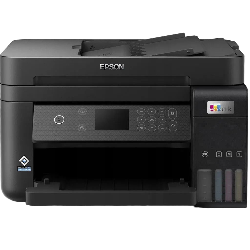 Epson EcoTank L6270 printer, front view with control panel and EcoTank ink tanks