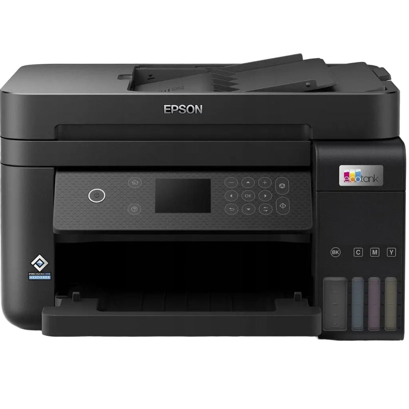 Epson EcoTank L6270 printer, front view with control panel and EcoTank ink tanks