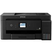 Epson EcoTank L14150 A3+ printer, front view showing control panel and four ink tanks
