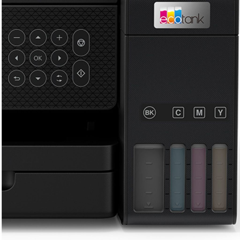 Close-up of the L6270 keypad, screen and CMYK ink tank column
