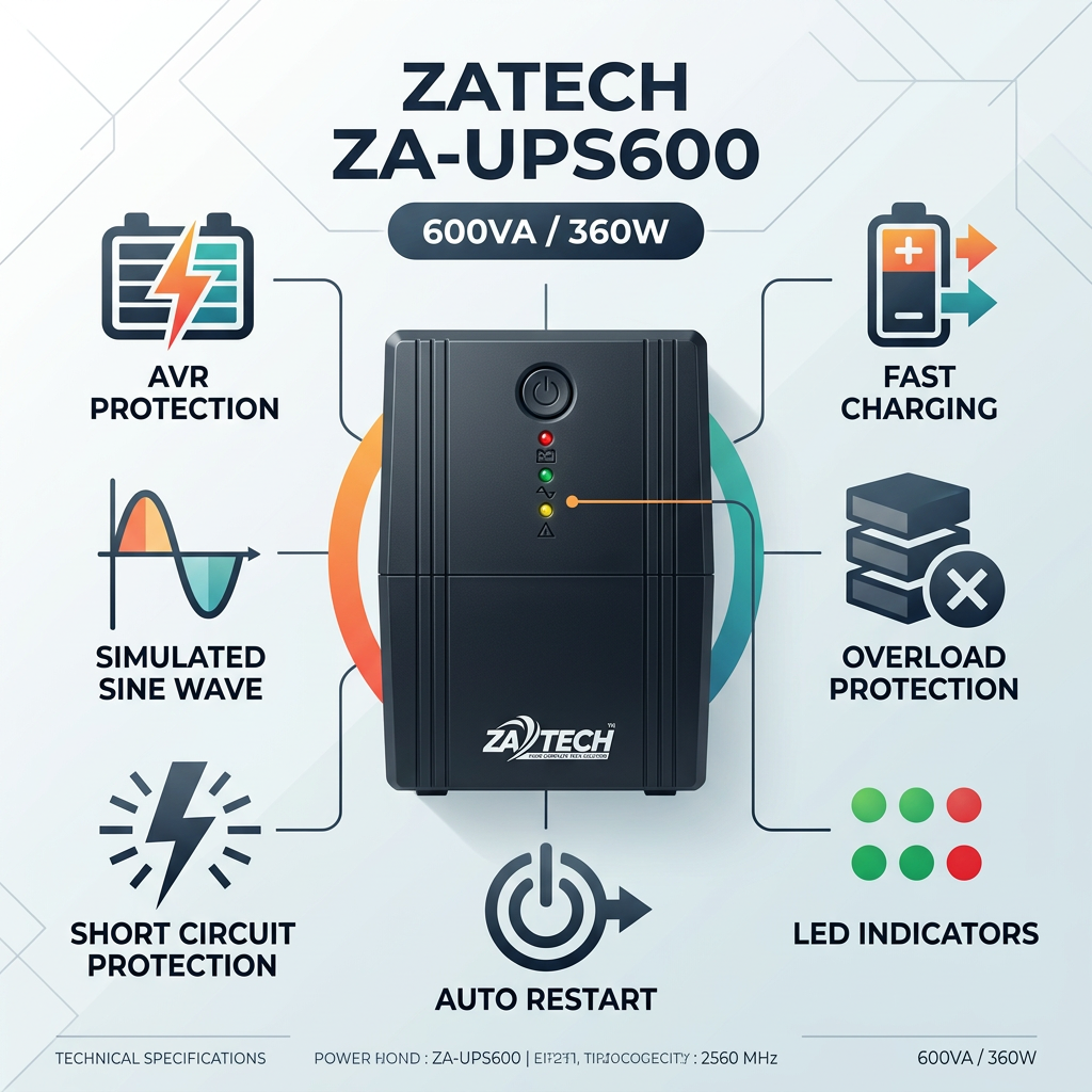 ZATECH 600VA/360W Power Backup
