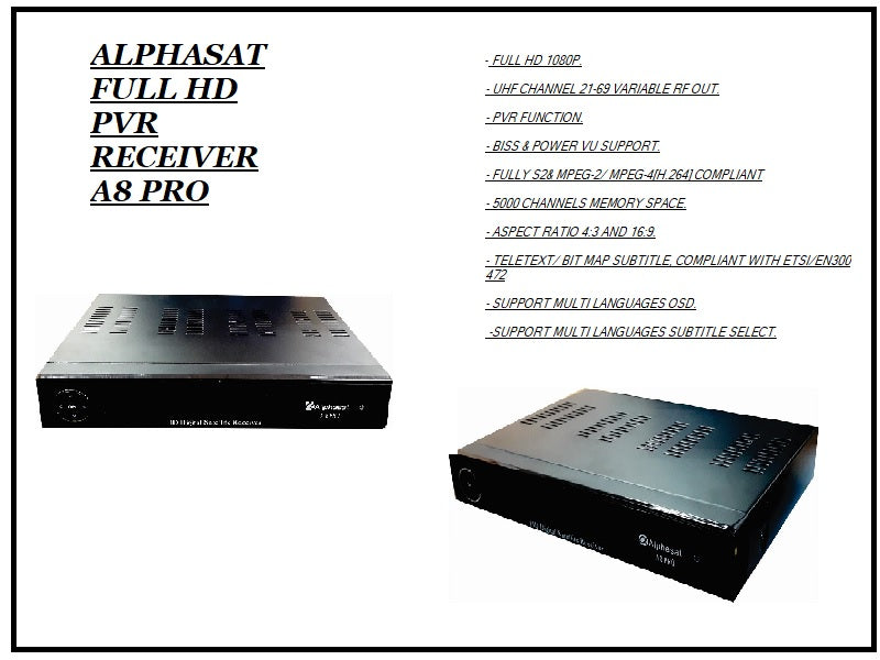 ALPHASAT Full Hd Pvr Receiver A8 Pro
