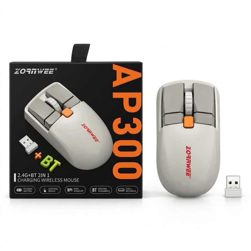 Zornwee AP300 Wireless Mouse - 2.4G + Bluetooth Dual Mode Optical for PC & Laptop