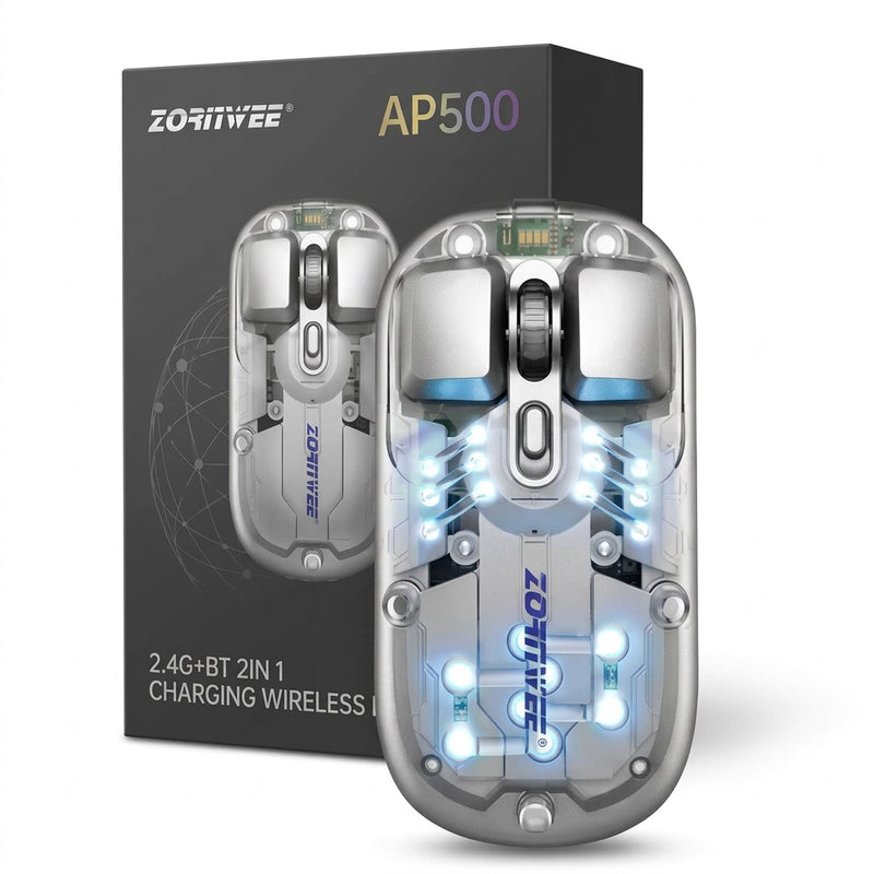 Zornwee AP500 Wireless Mouse - 2.4G + Bluetooth, 1600 DPI Optical, Rechargeable