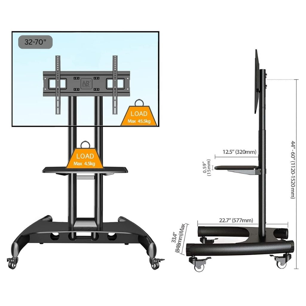 ZATECH Height-Adjustable Mobile TV Cart 32-70" - Heavy Duty, 45.5kg