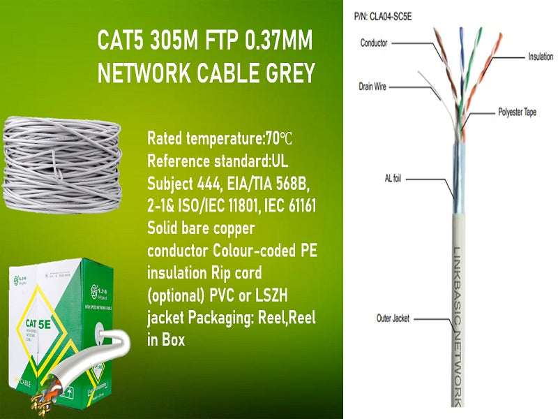 CAT5 305M Ftp 0.37Mm Network Cable Grey