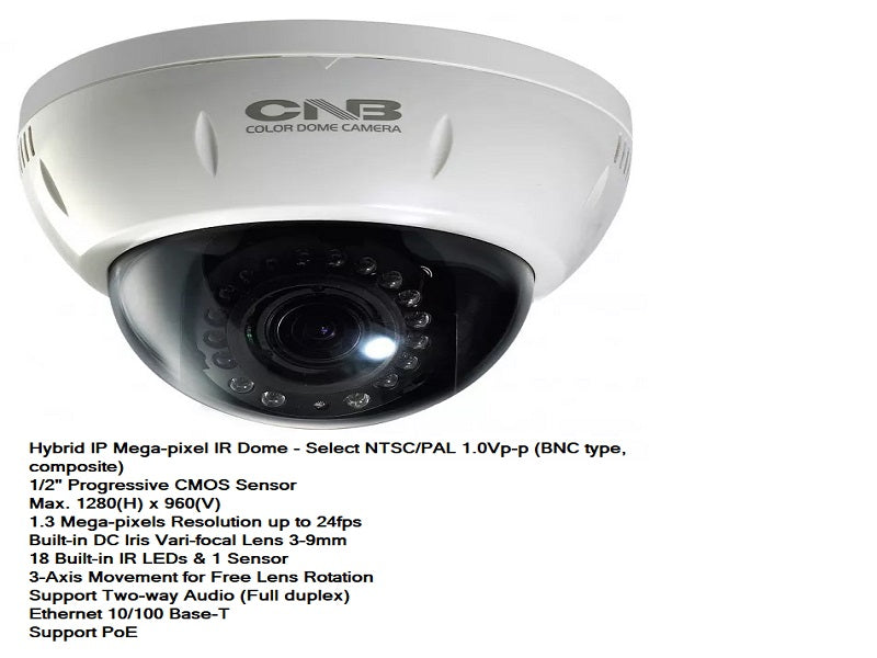 CNB Ip Dome 1/2" 1.3Mp 3-9Mm Day/Nit Ir