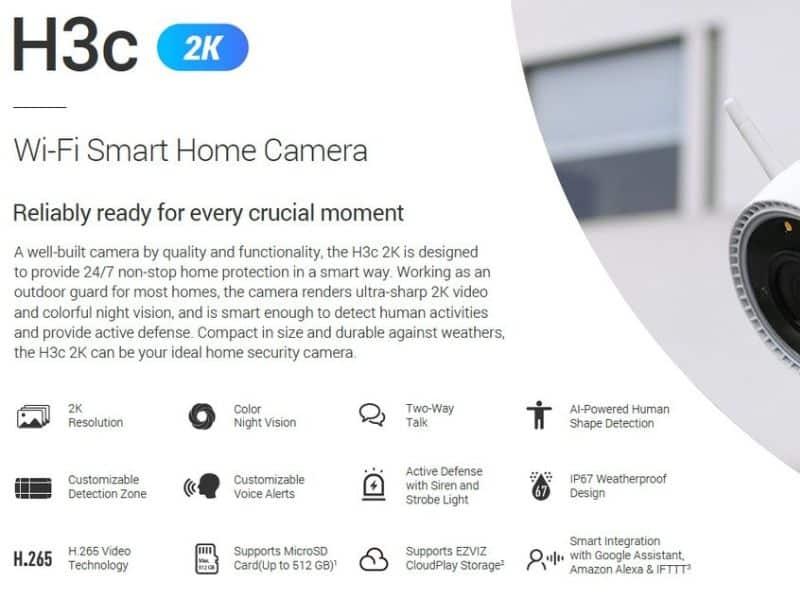 EZVIZ Cs-H3c-2Mp 4Mm Smart Home Color
