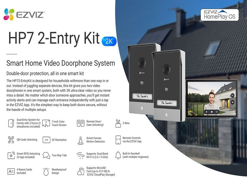EZVIZ HP7 2K Video Doorbell 2-Entry Kit - 7" Touch Monitor, Wi-Fi 6, 5 RFID Tags (R110-2W2TFC) – view 2