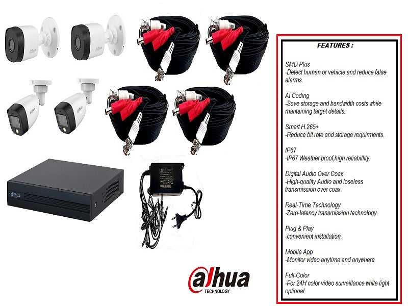 DAHUA 4Ch Hdcvi Kit 2Mp Full Color Mix