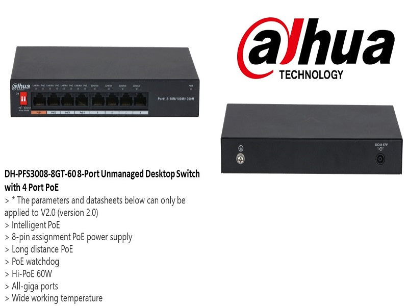 DAHUA 8P Unmanaged Gigabit Switch + 4Poe