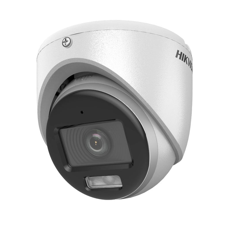 Hikvision DS-2CE70KF0T-LMFS 3K ColorVu Smart Hybrid Light Turret Camera - 2.8mm, 20m, Built-in Mic, IP67