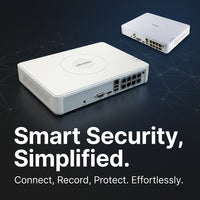 Hikvision DS-7108NI-Q1/8P and companion NVR shown with 'Smart Security' marketing banner